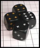 Dice : Dice - 6D Pipped - Balck with Silver and Gold Star Pips - JA Collection Mar 2024